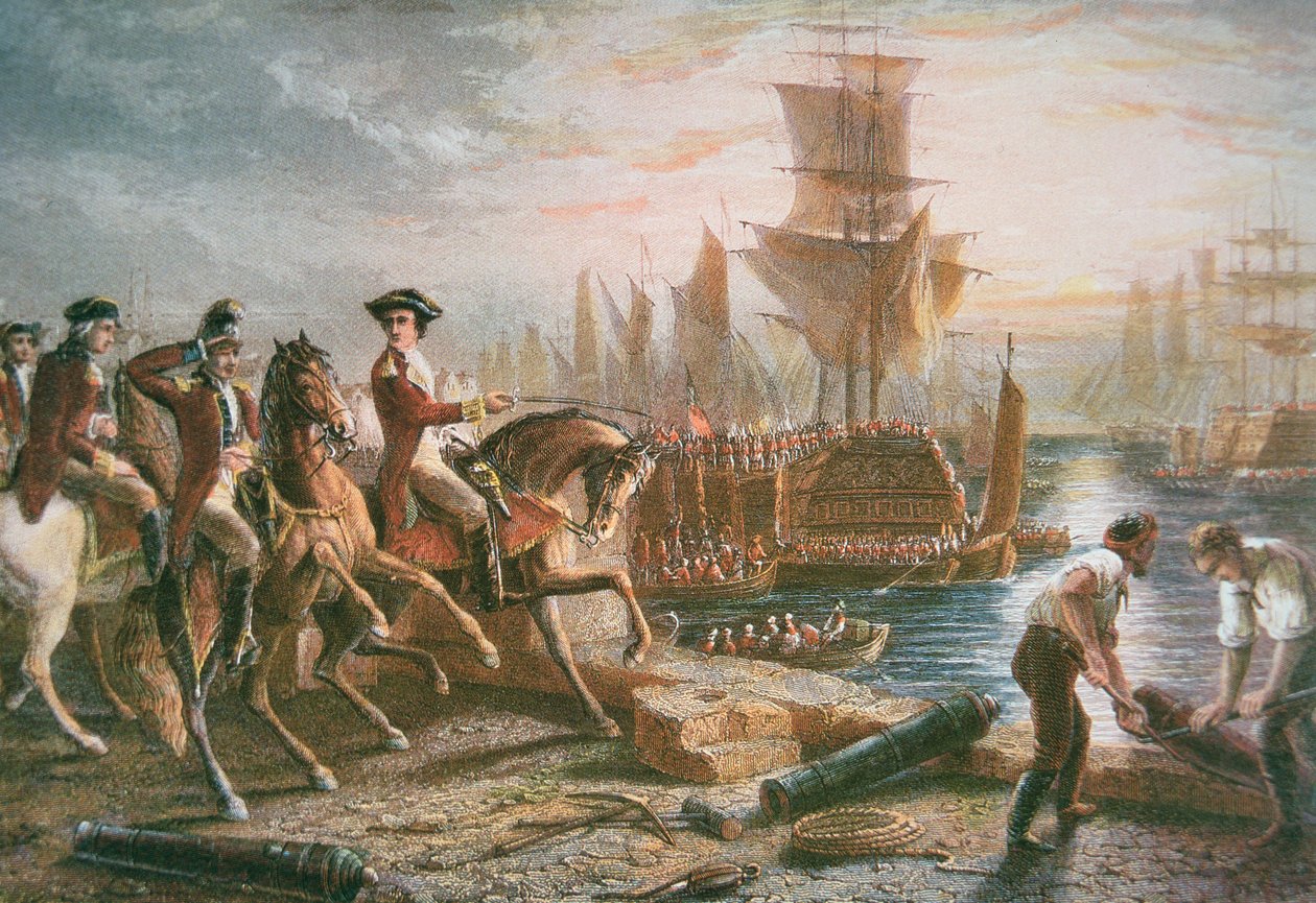 Lord Howe organiseert de Britse evacuatie van Boston in maart 1776 door School English