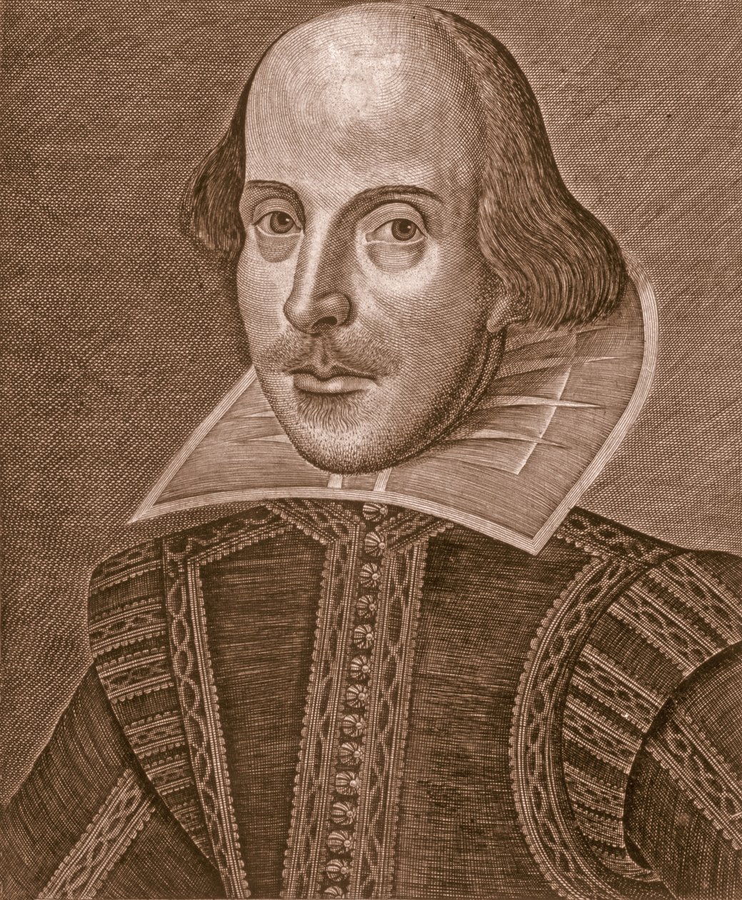 Portret van William Shakespeare, gegraveerd door Martin Droeshout door School English