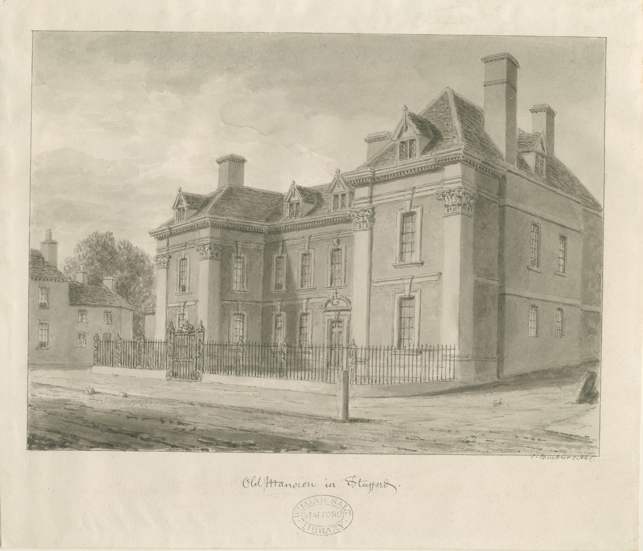 Stafford - Shire Hall: aquarel schilderij door School English