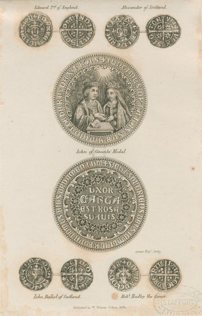 Tutbury - Plaat van middeleeuwse munten: gravure, nd [ca. 1832] door School English