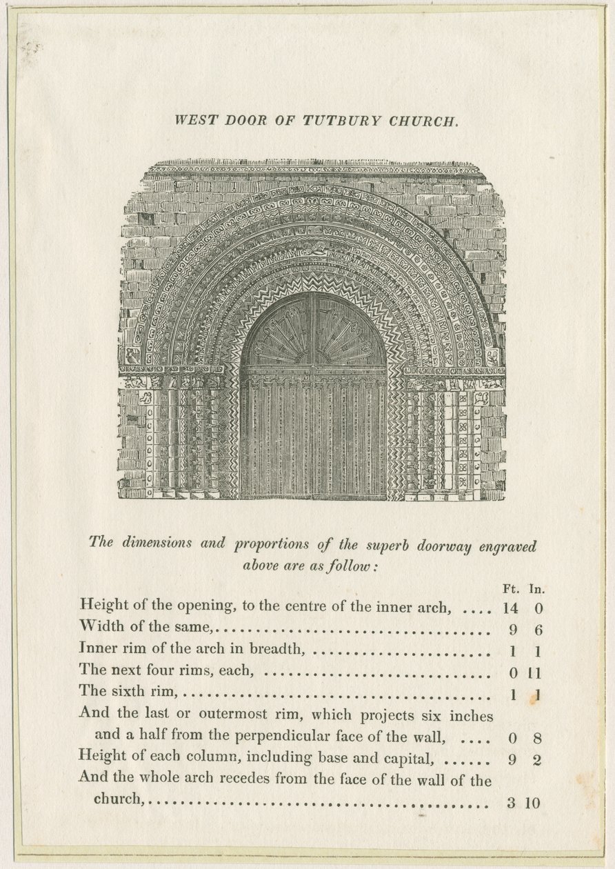 Tutbury Priory Church - Westelijke Deur (gravure) door School English