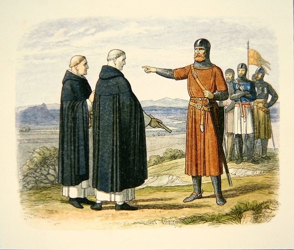 William Wallace wijst vredesvoorstellen van de Dominicaner monniken af, voor de Slag bij Stirling Bridge door School English