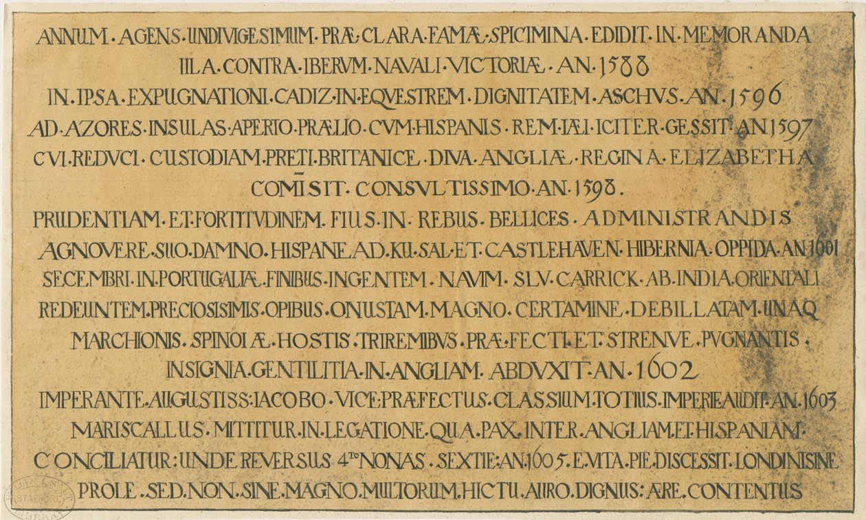 Wolverhampton - Latijns grafschrift van admiraal Richard Leveson in St. Peter