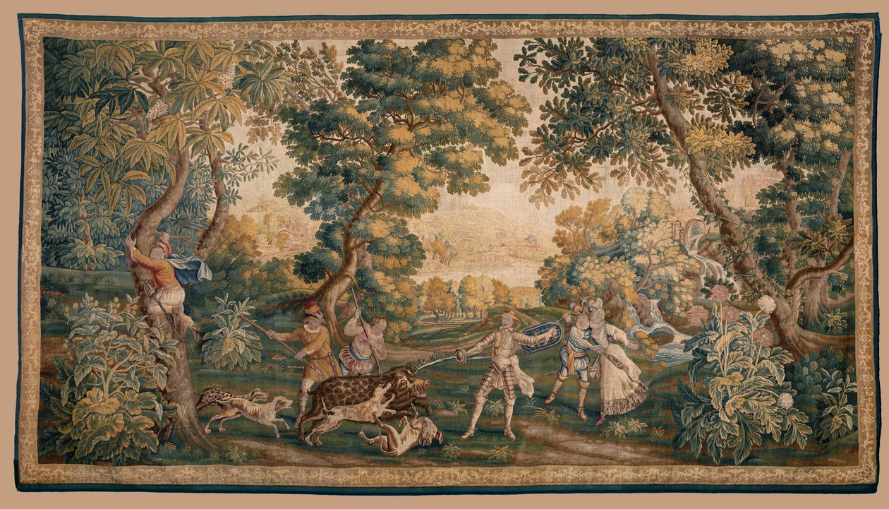 Jachtscène, Oorsprong Oudenaarde (wandtapijt) door School Flemish