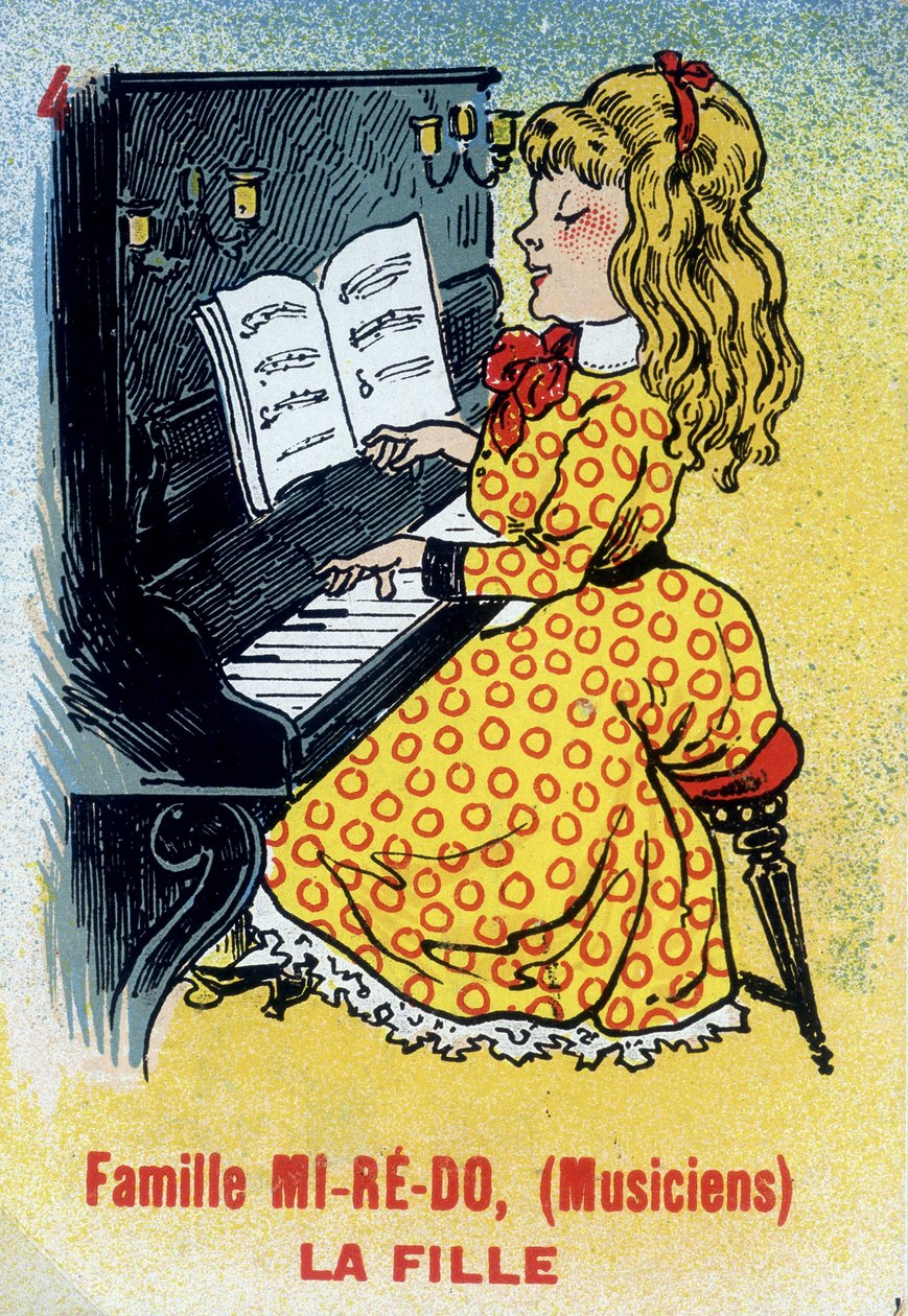Spel van de zeven families: Kaart van de dochter van de familie Mi-Ré-Do (muzikanten). Musée de la Carte à Jouin, Issy-les-Moulineaux door School French