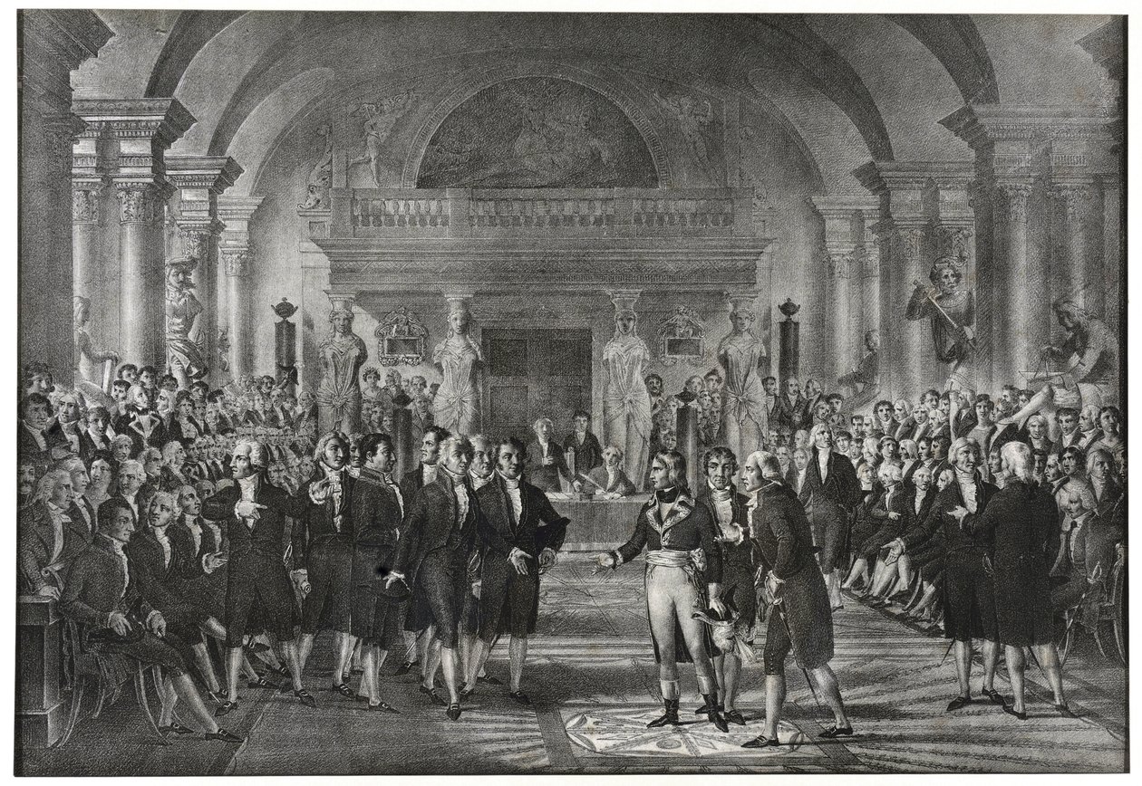 Generaal Bonaparte verkozen op 25 december 1797 tot de sectie van de mechanische kunsten van de sectie wetenschappen ter vervanging van Lazare Carnot aan de academie van wetenschappen in Parijs door School French