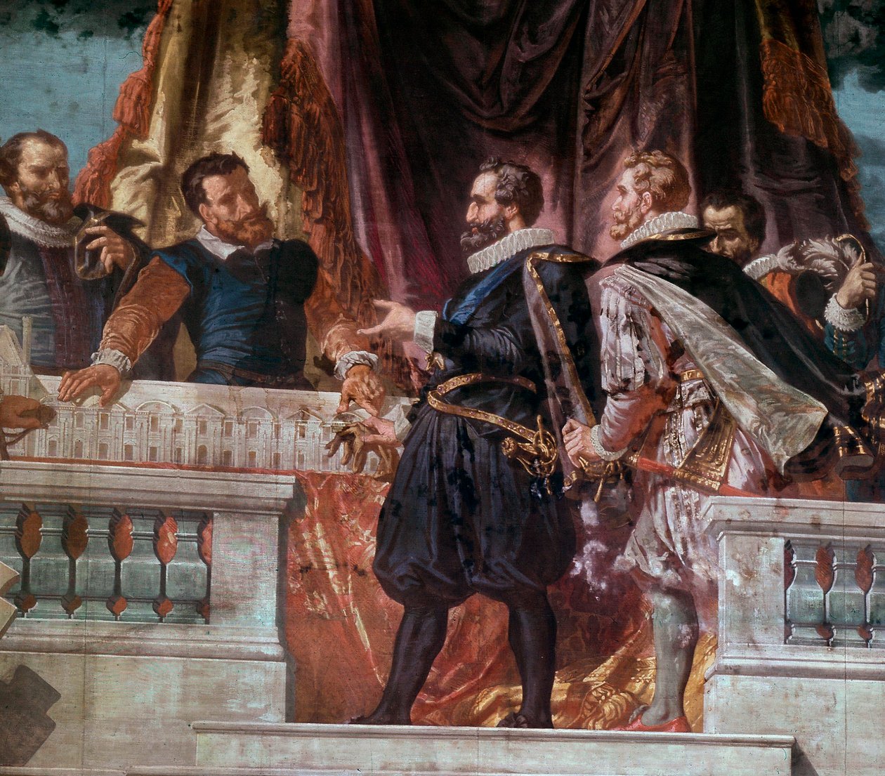Presentatie van de plannen van een vleugel van het Louvre aan Koning Hendrik IV (1553-1610) door School French
