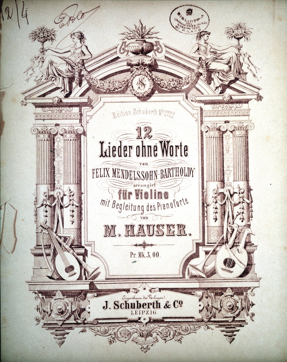 12 Liederen zonder woorden begeleid op piano, door Felix Mendelssohn door School German