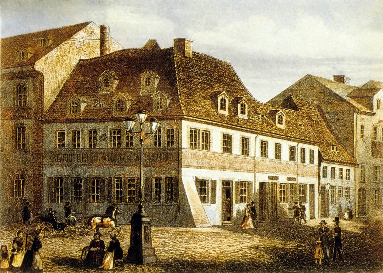 Geboorteplaats van componist Robert Schumann in Zwikau, Saksen (kleurgravure) door School German