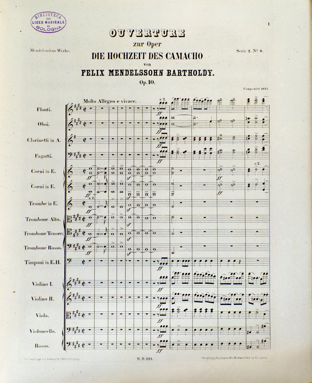 Partituur van "Die Hochzeit des Camacho" door Felix Mendelssohn door School German