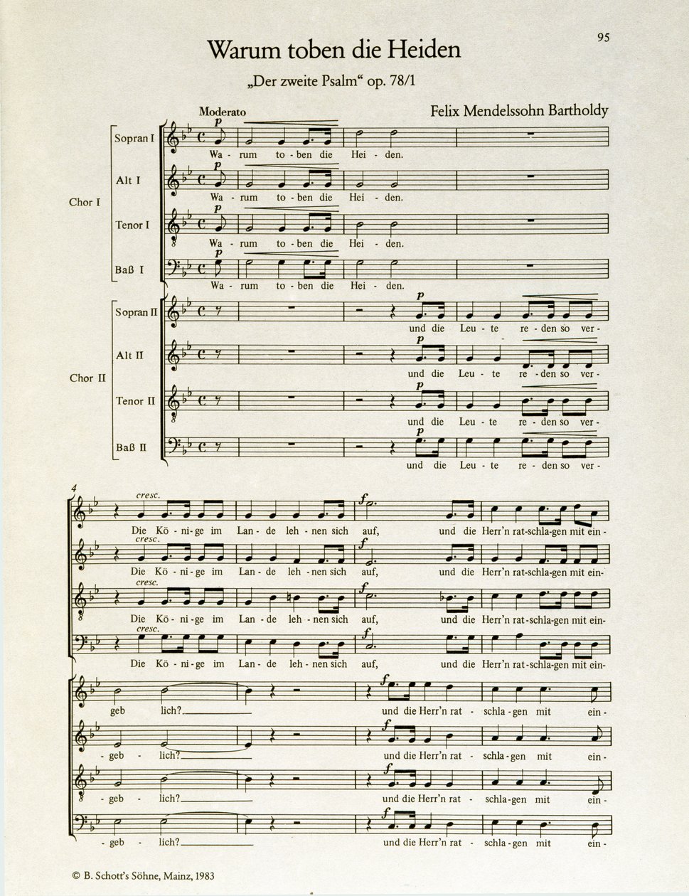 "Warum toben die Heiden" tweede psalm, op.38, door Felix Mendelssohn (litho) door School German
