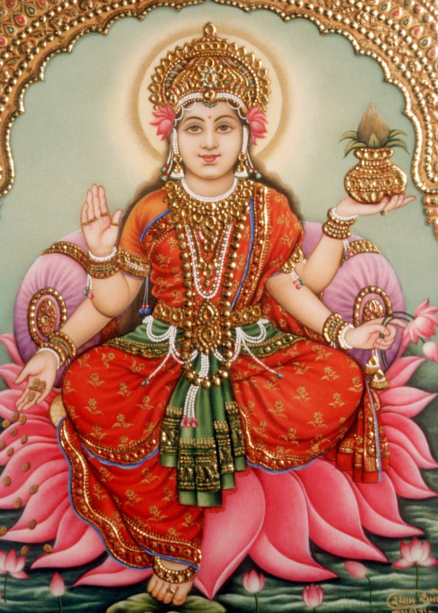 Godin Lakshmi Laxmi miniatuurschilderij op ivoor door School Indian
