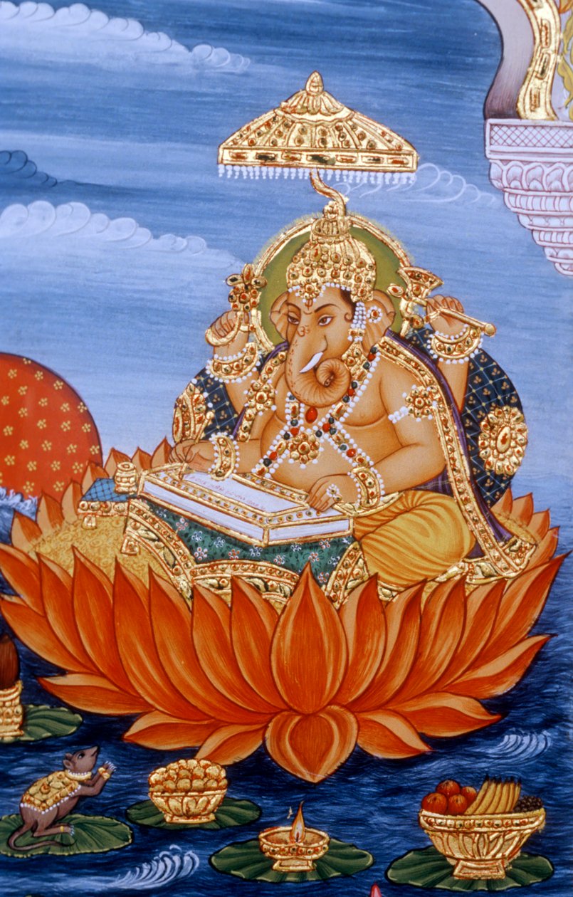 Heer Ganesh Ganpati Miniatuurschilderij Schrijft Schrift door School Indian