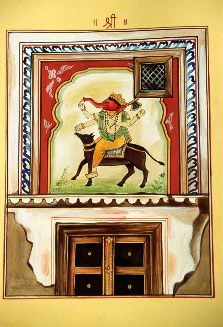 Heer Ganesh Ganpati miniatuurschilderij op papier door School Indian