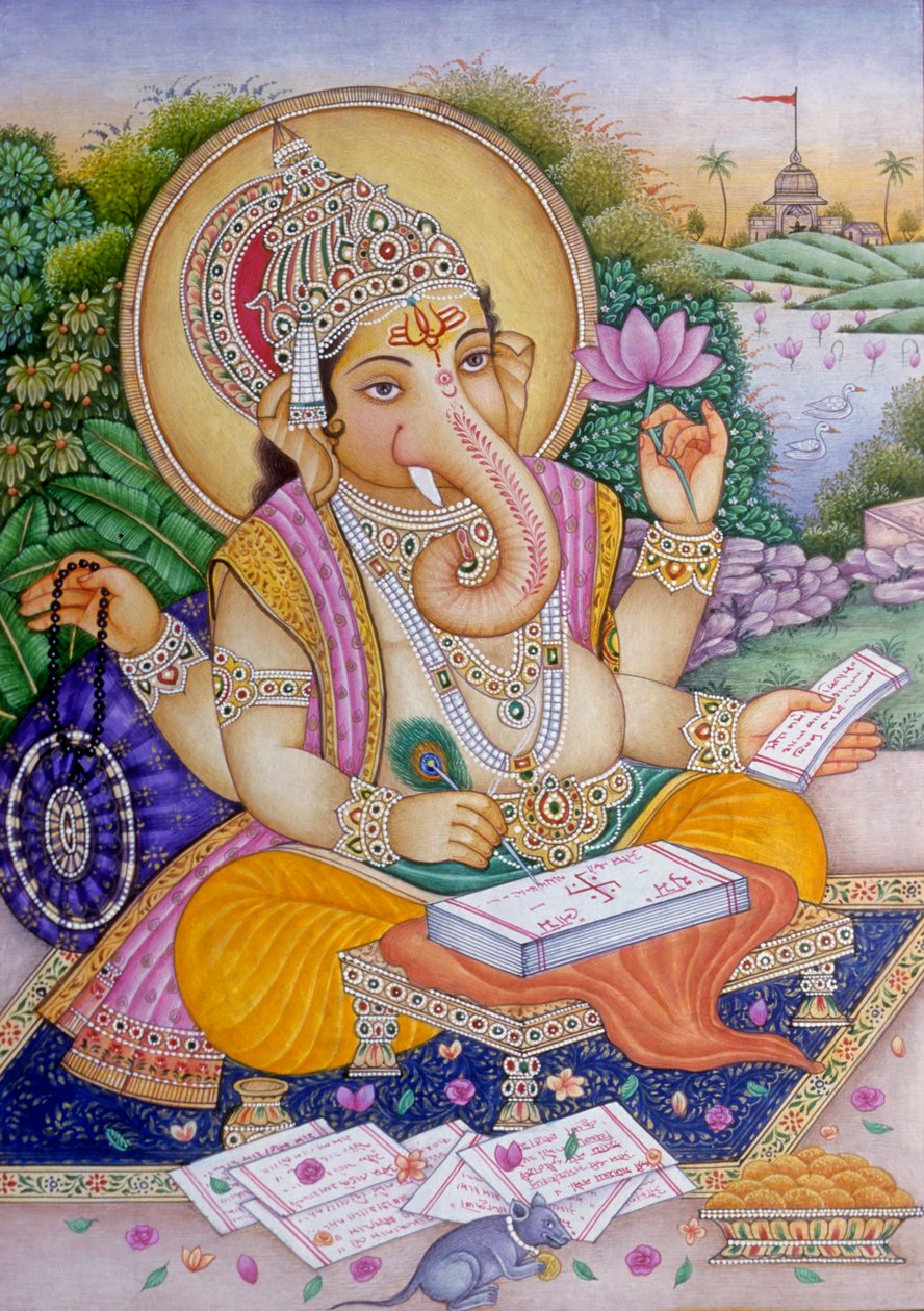 Heer Ganesh Ganpati miniatuurschilderij op papier door School Indian