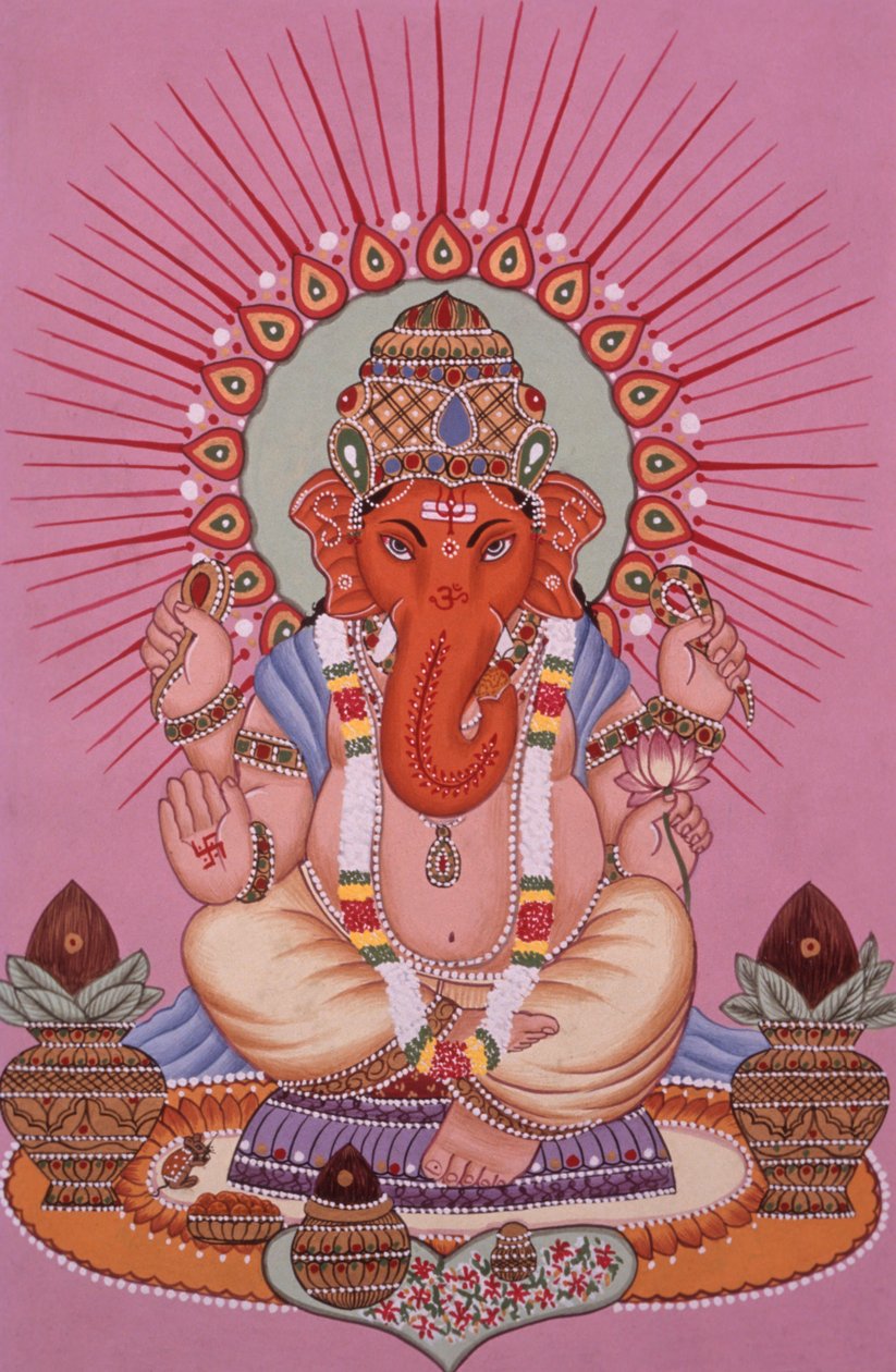 Heer Ganesh Ganpati miniatuurschilderij op papier door School Indian