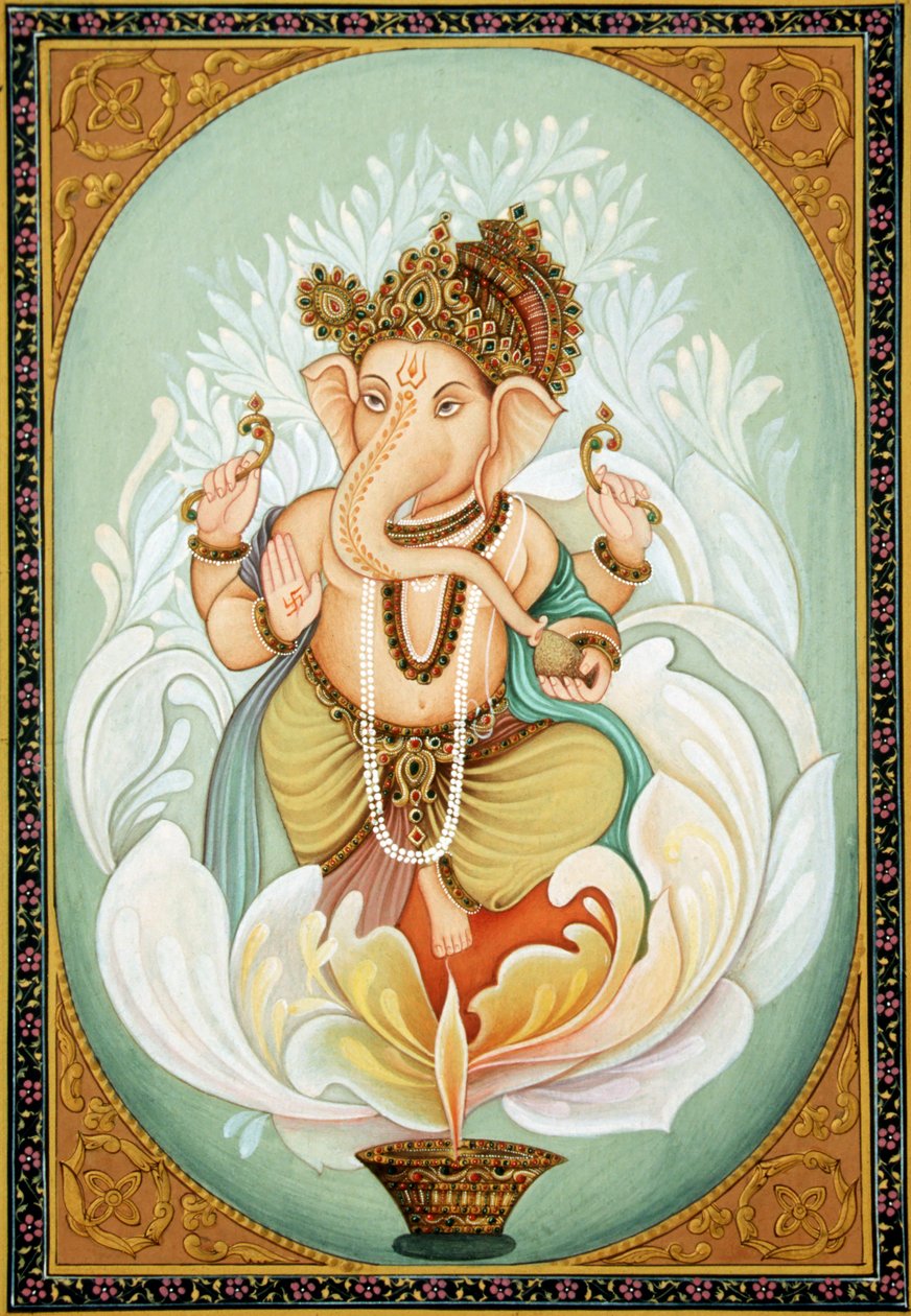Heer Ganesh Ganpati miniatuurschilderij op papier door School Indian