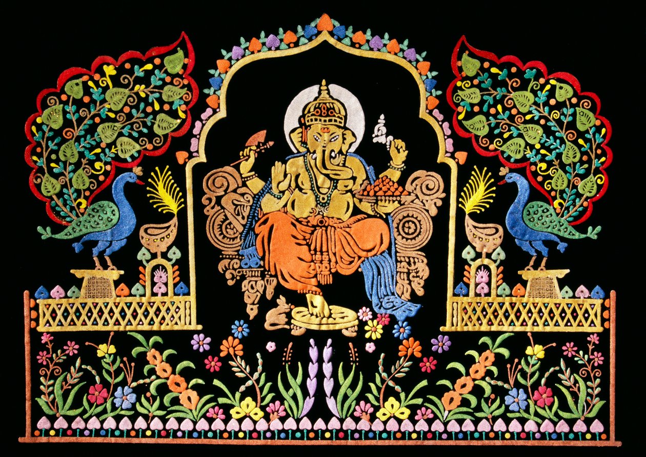 Heer Ganesha Ganpati borduurwerk op fluweel door School Indian