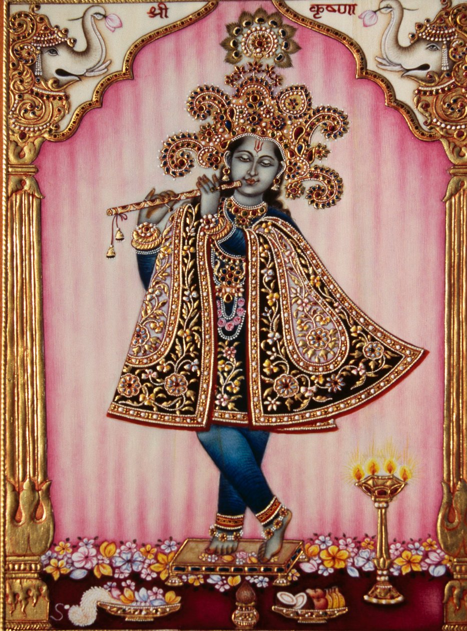 Heer Krishna miniatuurschilderij op ivoor door School Indian