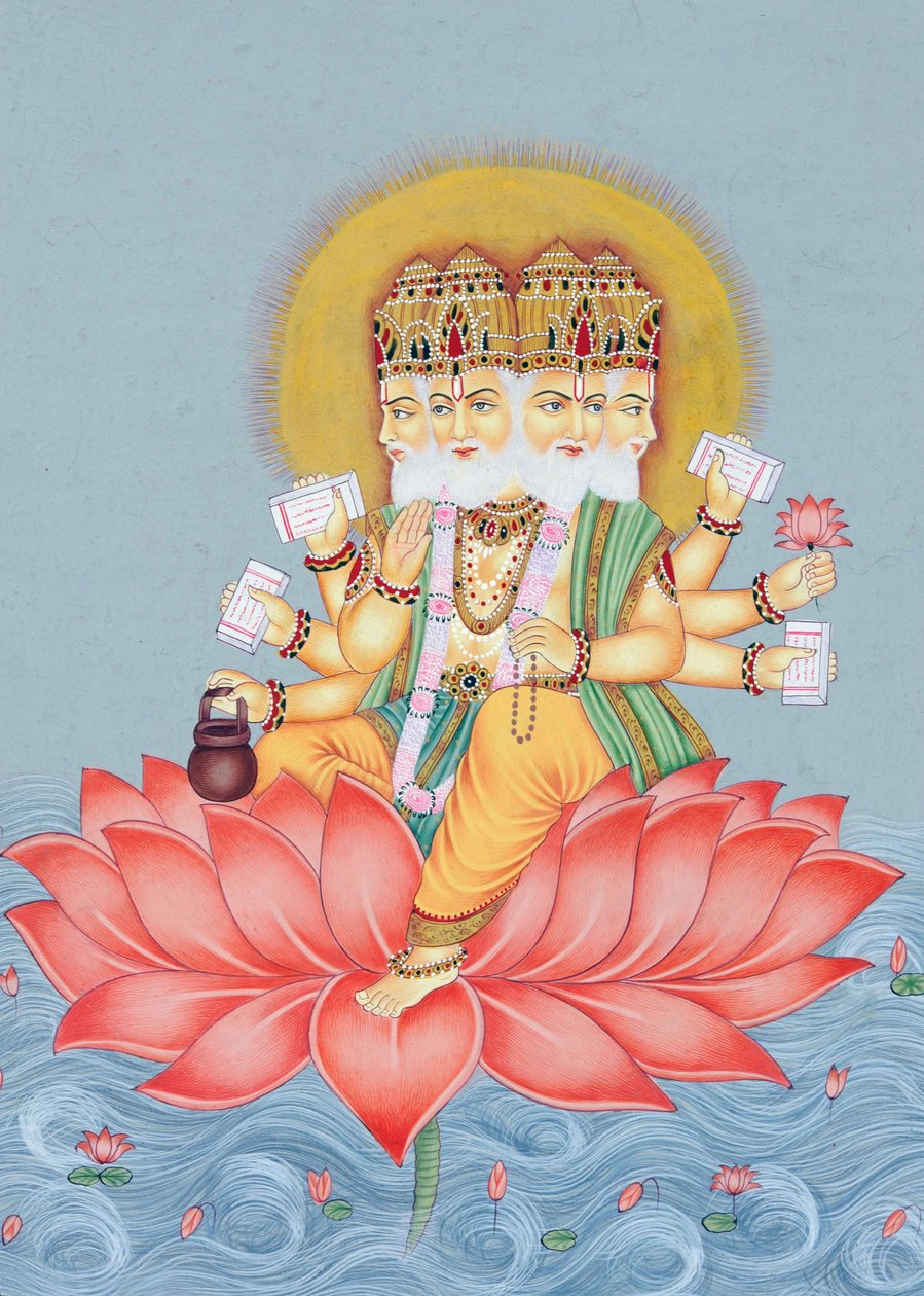 Miniatuurschilderij van Brahma God door School Indian