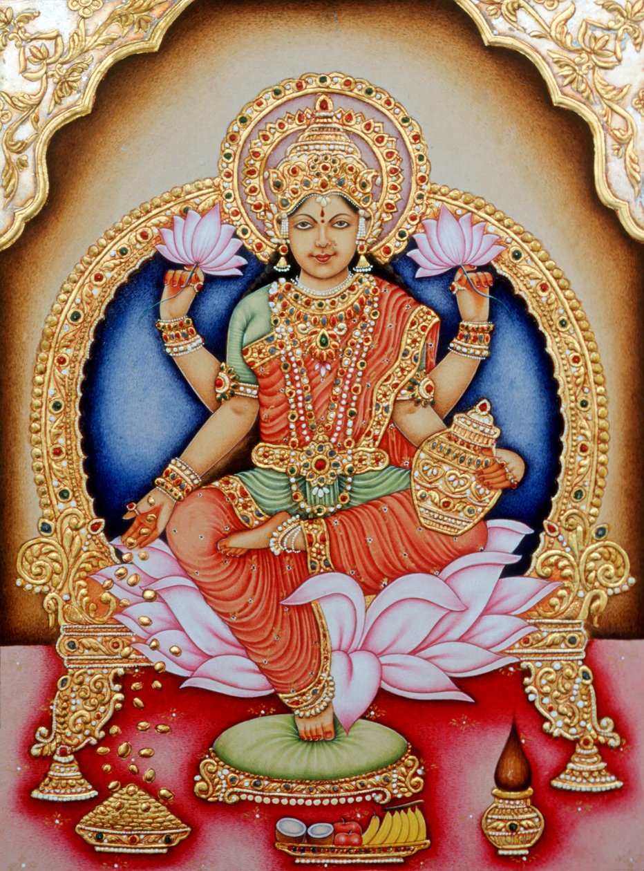 Miniatuurschilderij van Godin Laxmi, India door School Indian