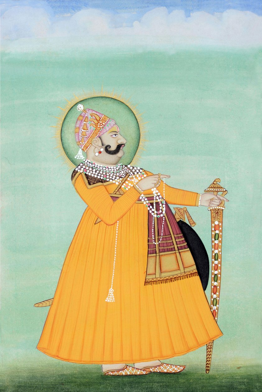 Miniatuurschilderij van Maharaja Sawai Madho Singh, Jaipur door School Indian