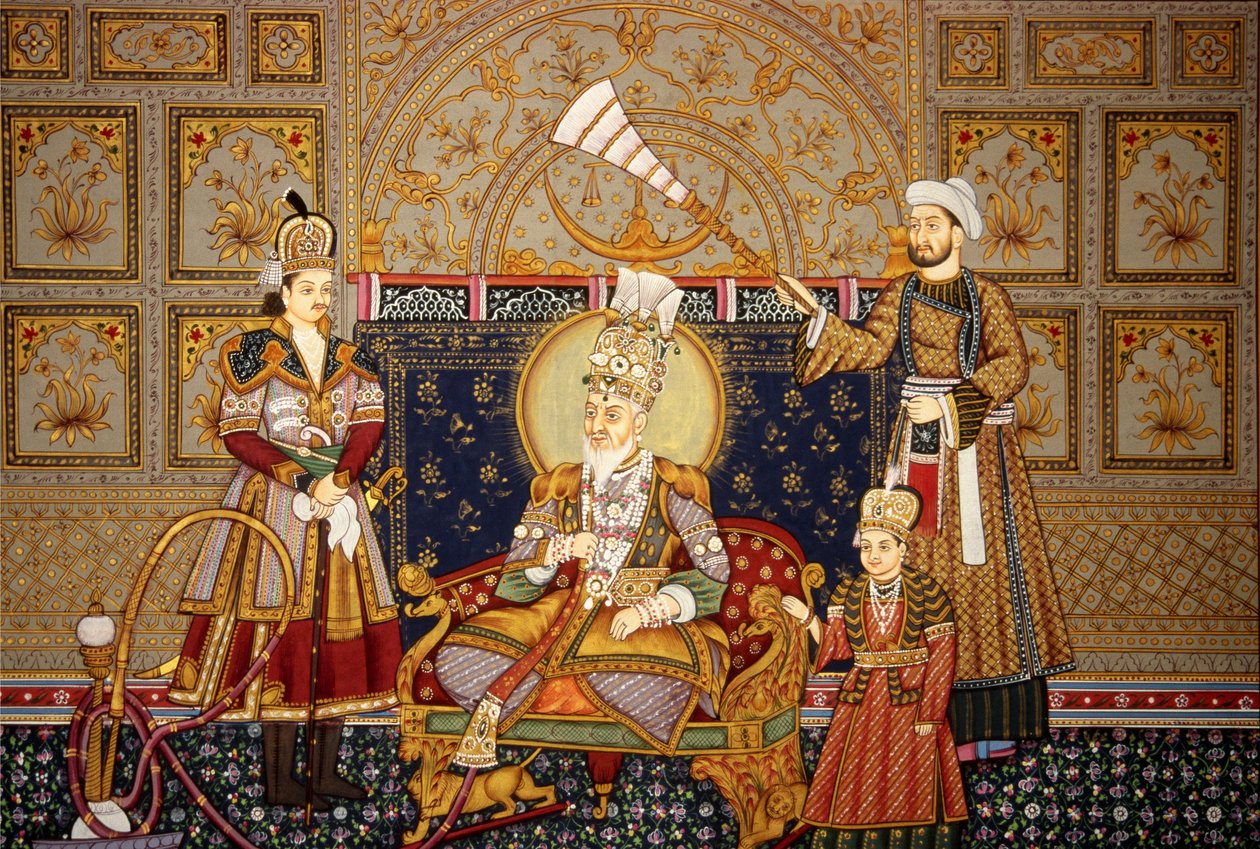 Miniatuurschilderij van Mughal keizer Shah Jahan op papier door School Indian