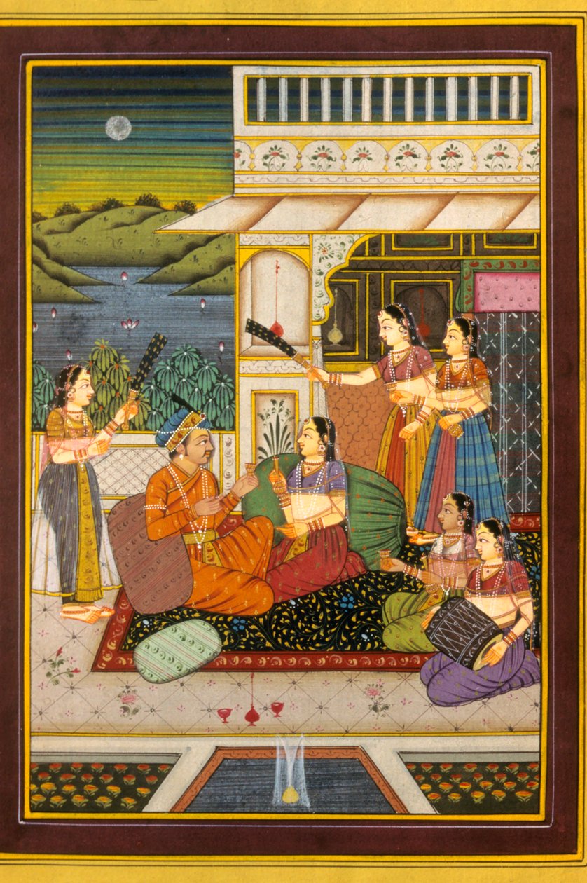 Mughal miniatuurschilderij, liefdesscènes, India door School Indian