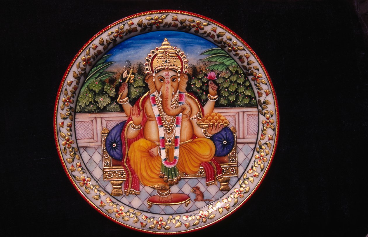 Schilderij van Ganesh Ganpati God op Marmeren Plaat door School Indian