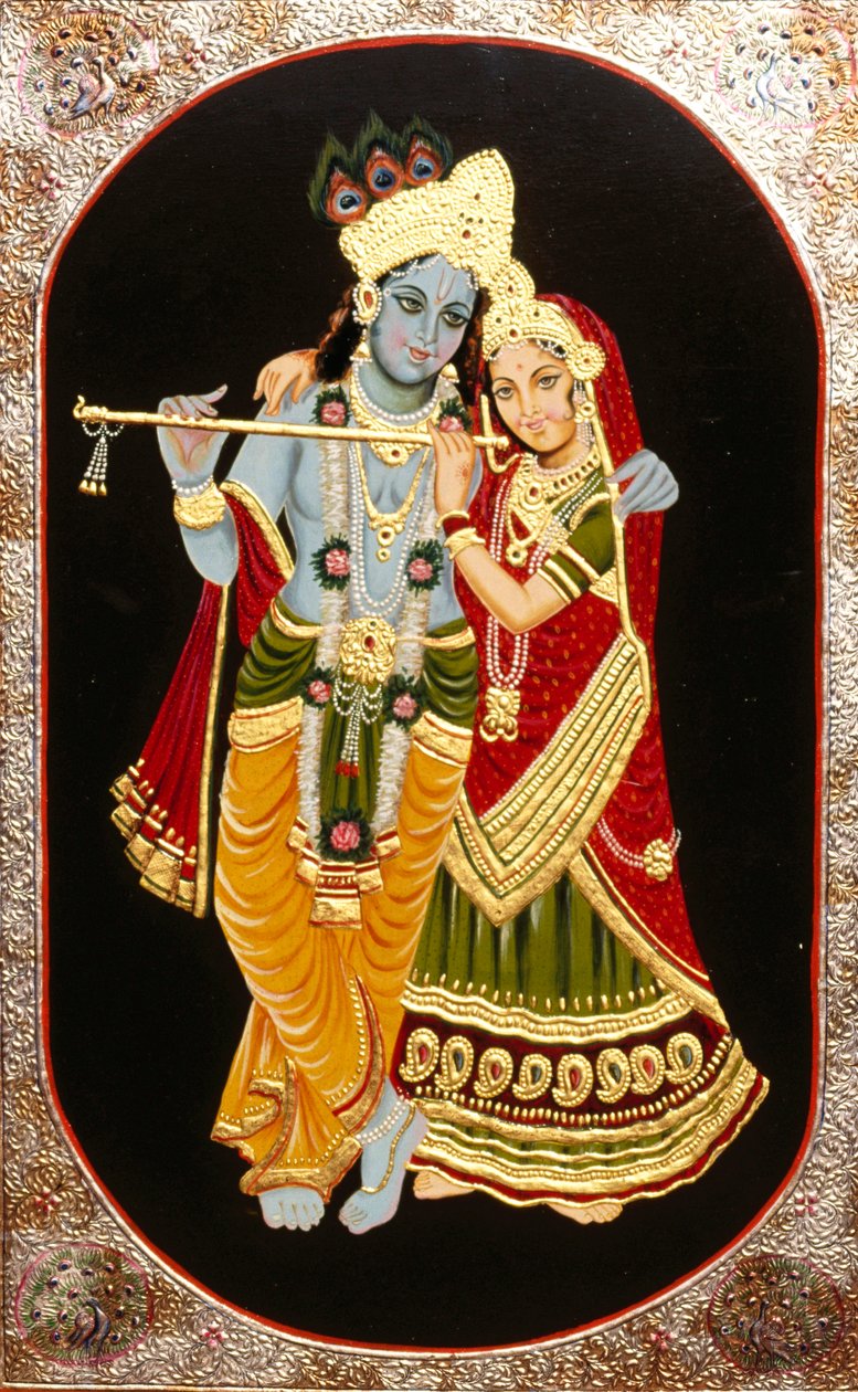 Schilderij van God Krishna en haar grootste toegewijde Radha, India door School Indian