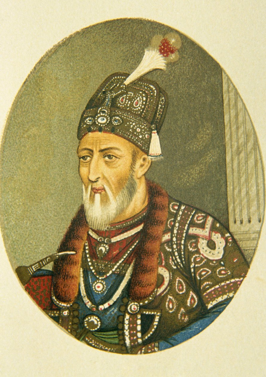 Portret van Mughal keizer Bahadur Shah II, India door School Indian