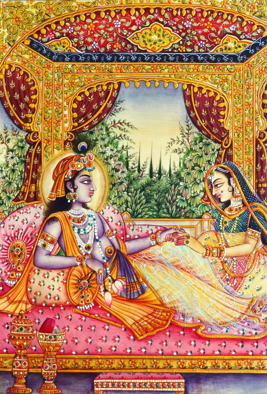 Radha Krishna Miniatuurschilderij op Ivoor door School Indian