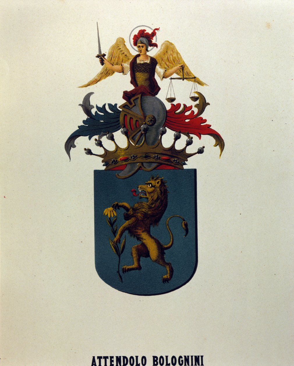 Wapen van de familie Attendolo Bolognini uit Milaan met leeuw "dragonne" door School Italian