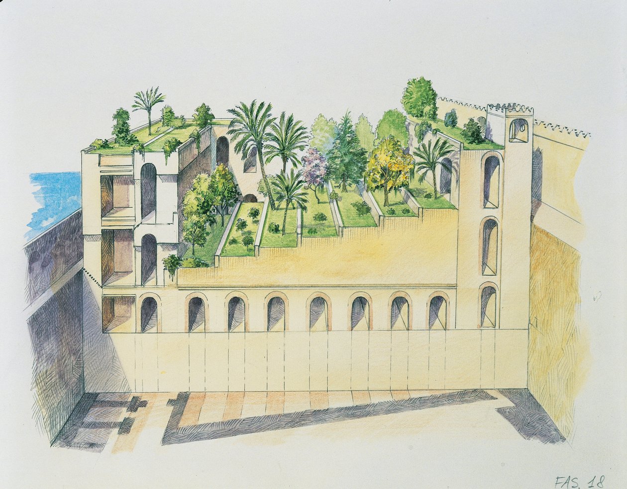 Paleis van Nebukadnezar, Babylon, met hangende tuinen door School Italian