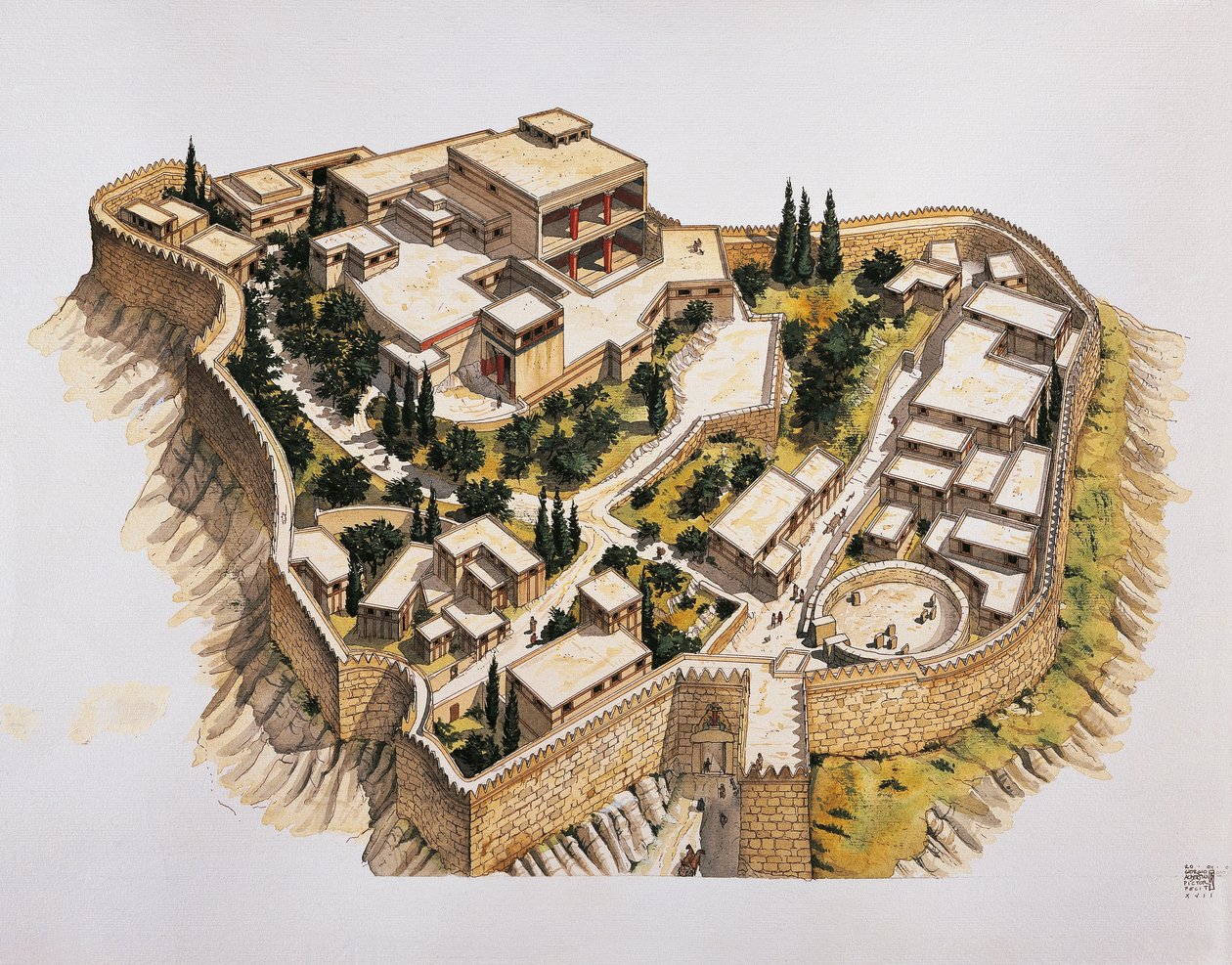 Reconstructie van het oude Mycene door School Italian