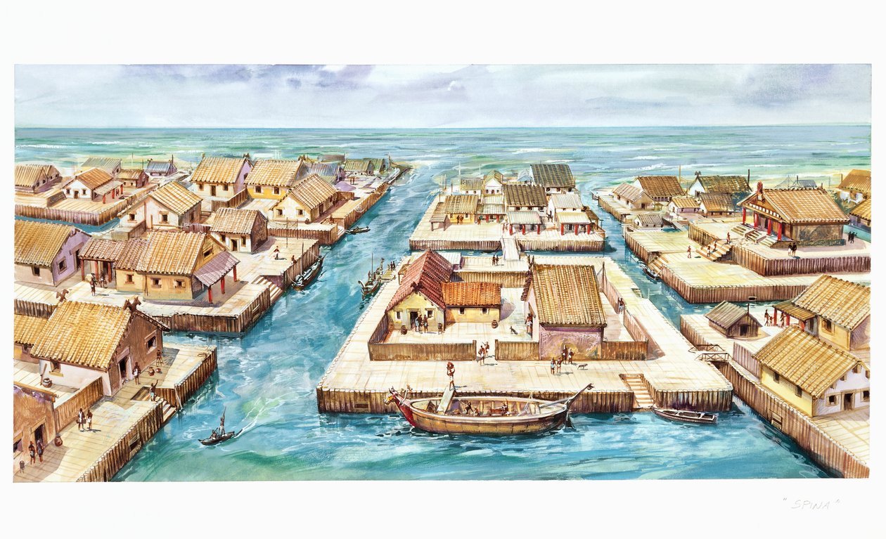 Reconstructie van de haven van Spina door School Italian