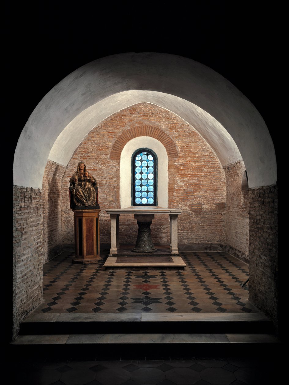 Zicht op de eerste kapel van de kerk van de heiligen Vincent en Anastasius, abdij van Tre Fontane nabij Rome door School Italian