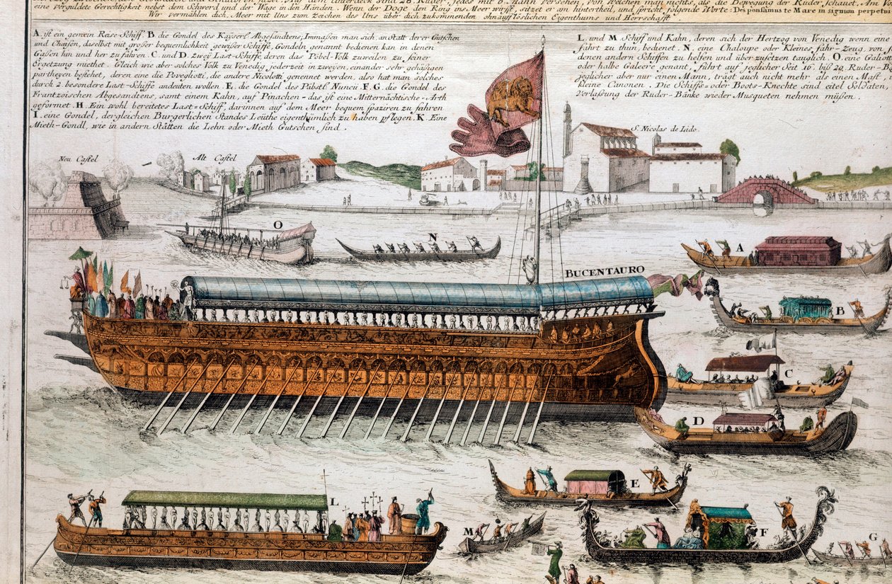 Zicht op de lagune van Venetië en de Bucentaur door School Italian