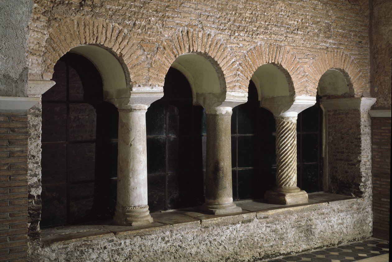 Zicht op het klooster van de kerk van Sint Vincent en Sint Anasthasus, abdij van de drie fonteinen door School Italian
