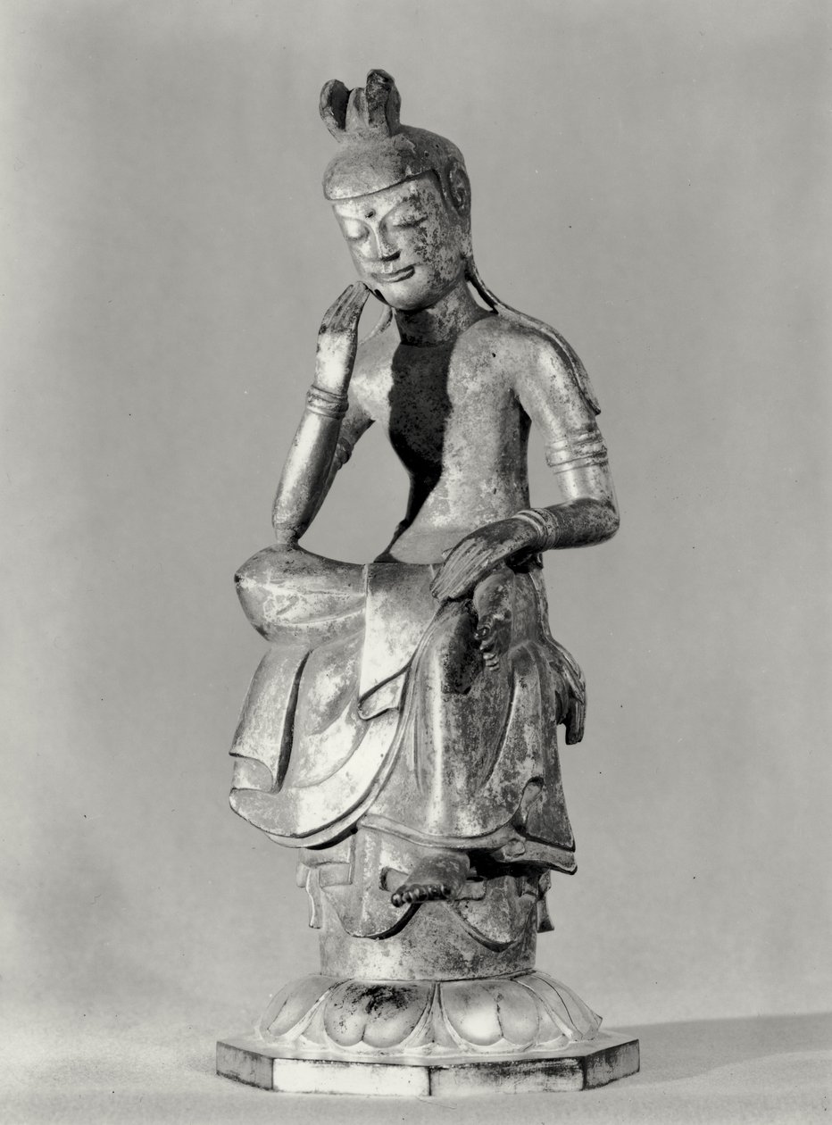 Bodhisattva zittend in een meditatieve houding door Japanese School