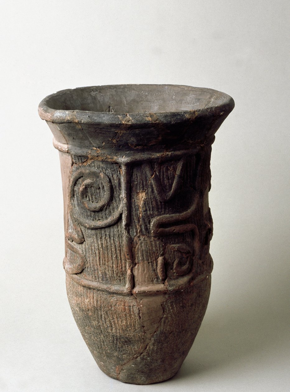 Terracotta pot uit Chiba, Jomon periode 13e-11e eeuw v.Chr. door Japanese School
