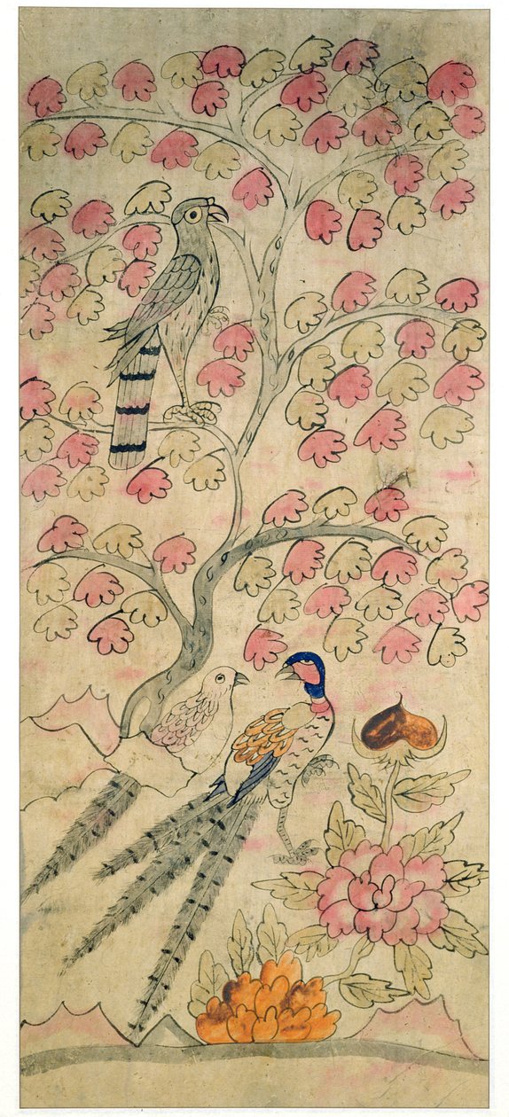 Een paneel van een achtvoudig scherm (natuurlijke pigmenten op papier) door School Korean