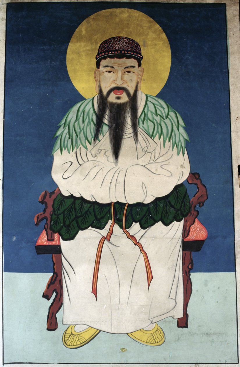 De man god Dangun (natuurlijk pigment op papier) door School Korean
