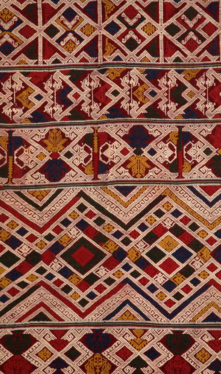 Detail van een phaa sabai gemaakt door Tai Nuea of Tai Daeng wevers uit Hua Phan, Laos door School Laotian