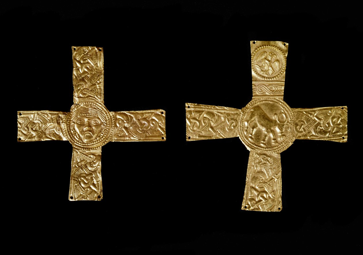 Archeologie van de Middeleeuwen. Barbaarse kunst van Lombardije: borstbeelden in gouden bladeren. Lombardische kunst van de 7e eeuw door School Lombard