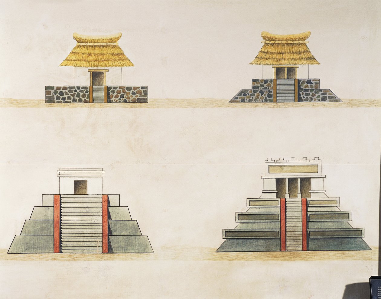 Historische reconstructie van gebouwen in Tenochtitlan door School Mexican
