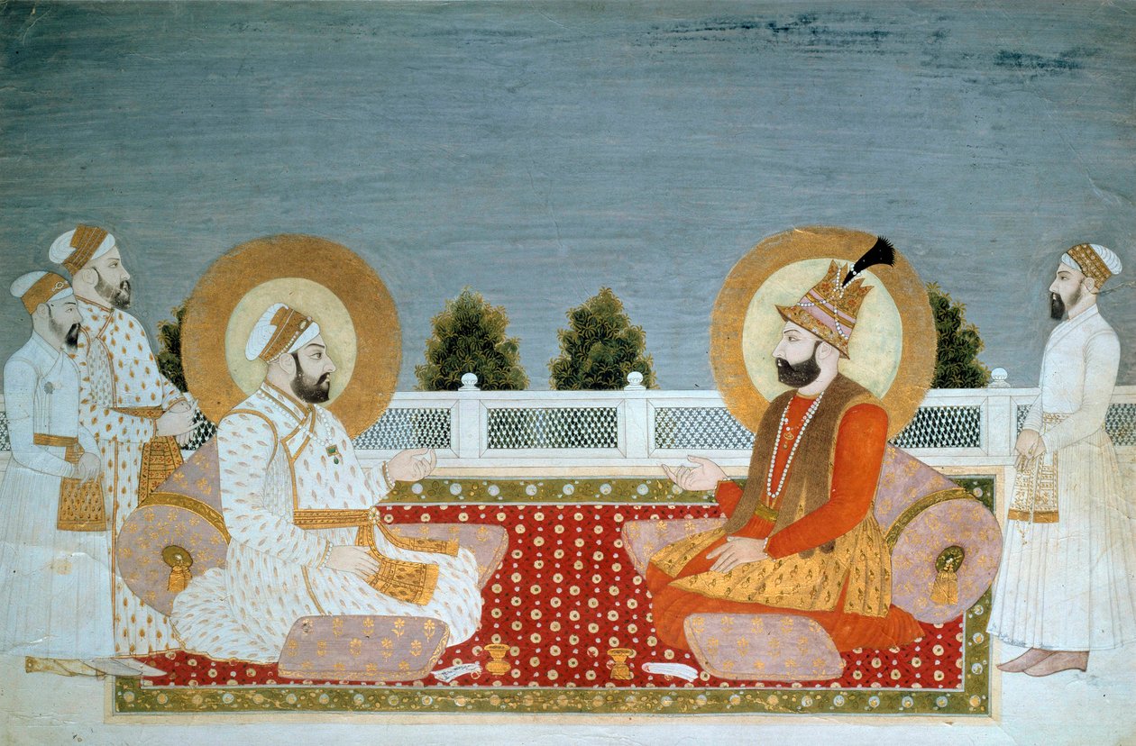 Indiase kunst: voorstelling van Mohammed Shah, Indiase keizer en Nadir Shah, sjah van Iran door School Mughal