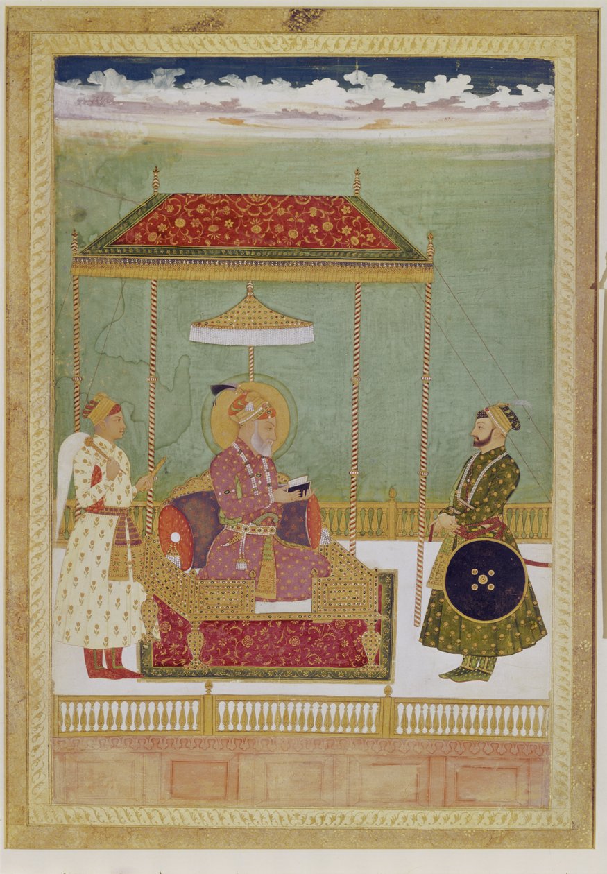 Portret van Shah Aurangzeb met een man, mogelijk Ashraf Khan, begin 18e eeuw door School Mughal