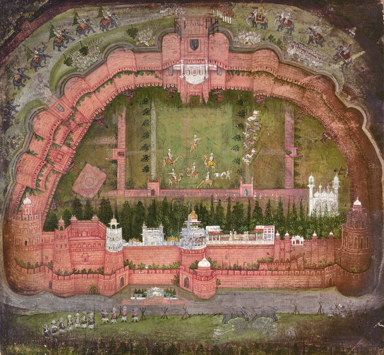 Het Rode Fort, Agra, Johnson Album VII nr.1 genummerd 11, c.1750 (gouache op papier) door School Mughal