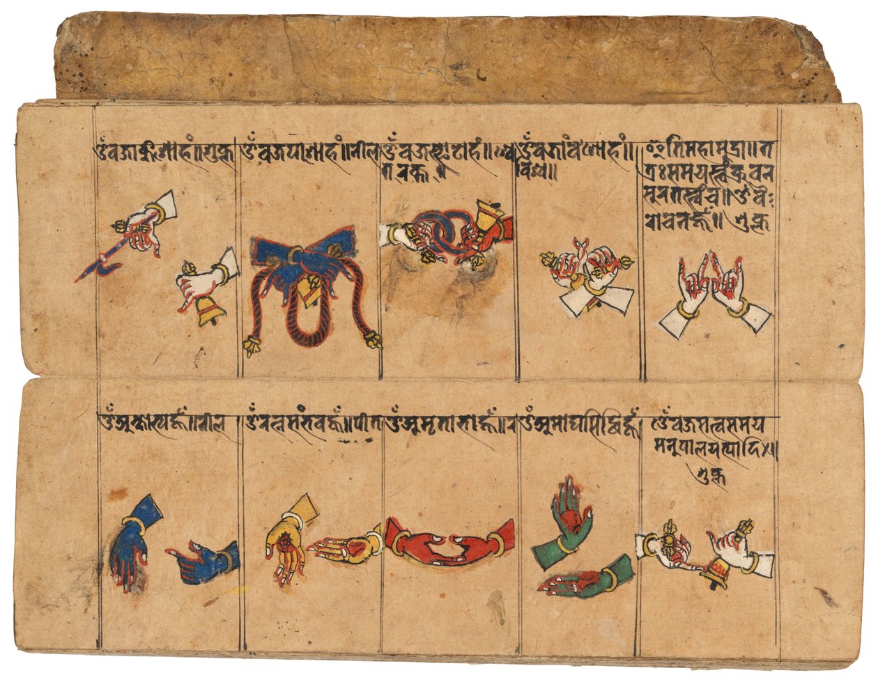 Een Thyasapu-manuscript met iconografische illustraties van mudra